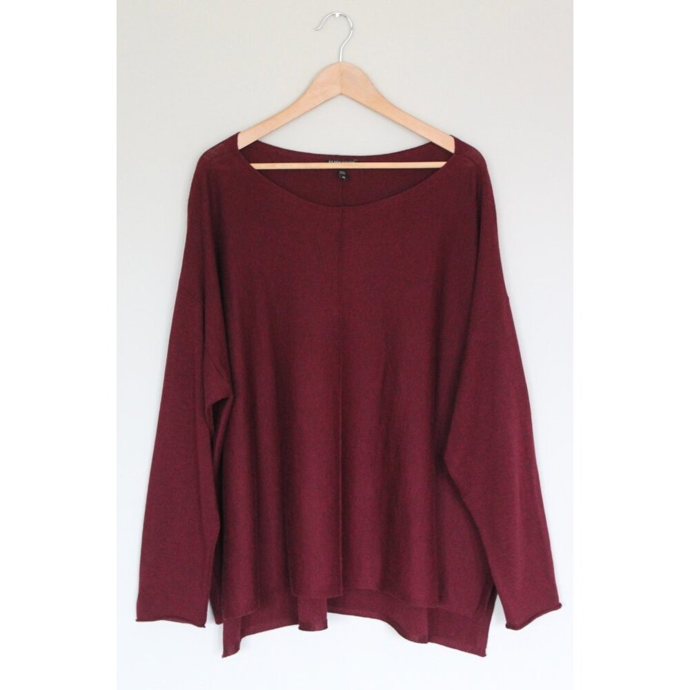 EILEEN FISHER Woman Tencel Organic Cotton Silk Burgundy Pullover Sweater Size 3X